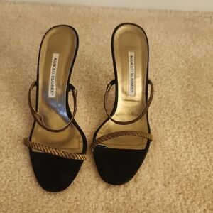 Manolo Blahnik Black and Gold Heels